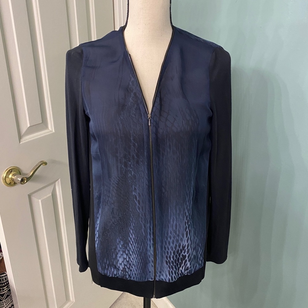 Elie Tahari mixed media zip up blouse